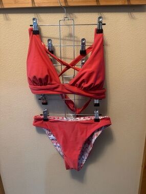 Reversible Bottom  Clay Red Bikini Set with Crisscross Back
